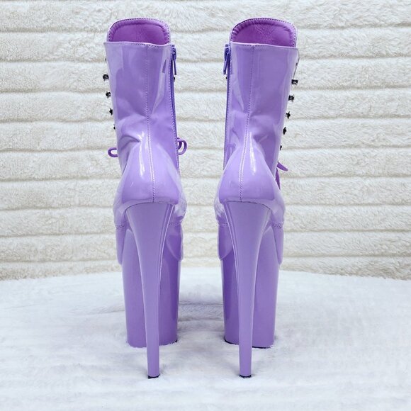 Lavender Lilac Purple Patent Platform 8" Heel Lace Up Ankle Boots Flamingo - Picture 3 of 7